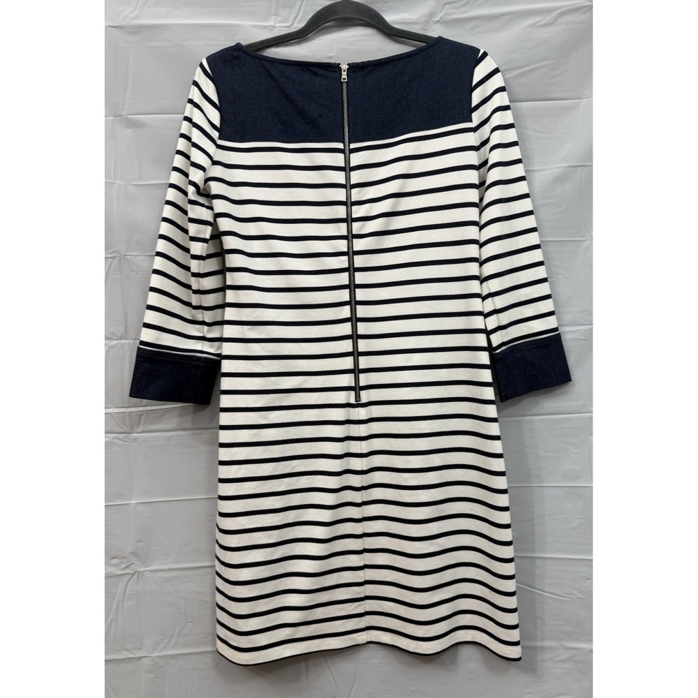Sandra Darren Womens Size 6 White & Navy 3/4 Sleeve Striped Shift Dress - Picture 2 of 9